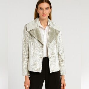 Etcetera Silver Platinum‎ Croc Embossed Faux Fur Jacket Size 14